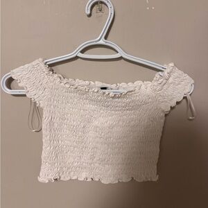 H&M White Smocked Off-Shoulder Top